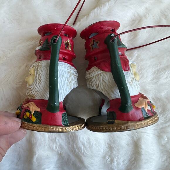 2 Ceramic Santa Head Votive Candle Holder Lanterns Handle Christmas Tea Light - Picture 9 of 11